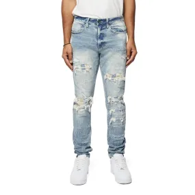 Embroidered Plaid Backed Denim Jeans - Lowell Blue