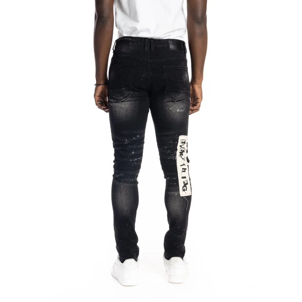 Graphic Patched Fashion Jeans - Dusty Black