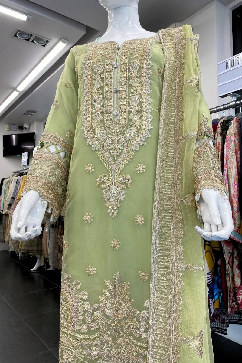 Imrozia Embellished Organza Pakistani Party Wear Suit Dastoor IMR195