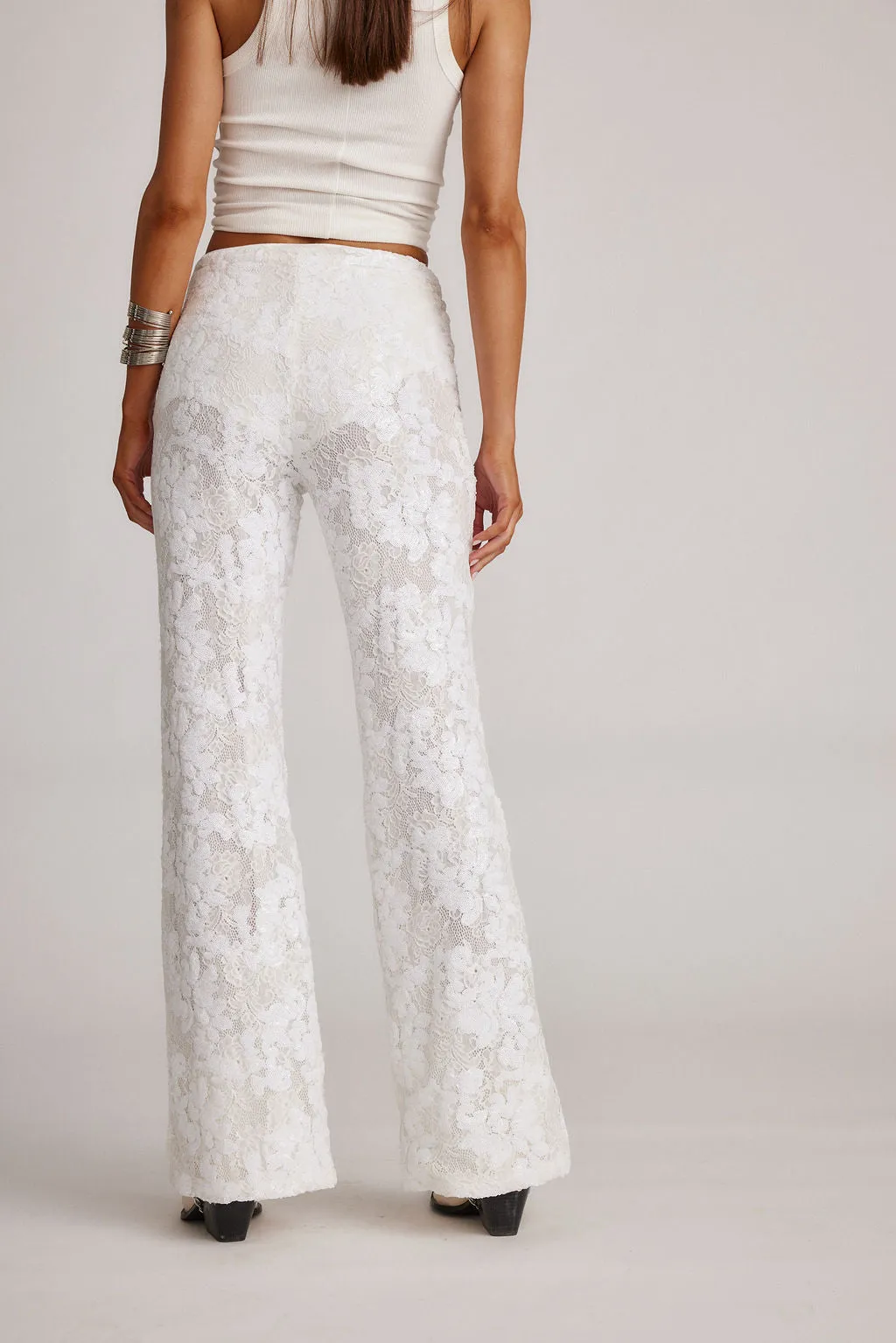 Maddox White Sequin Lace Pants