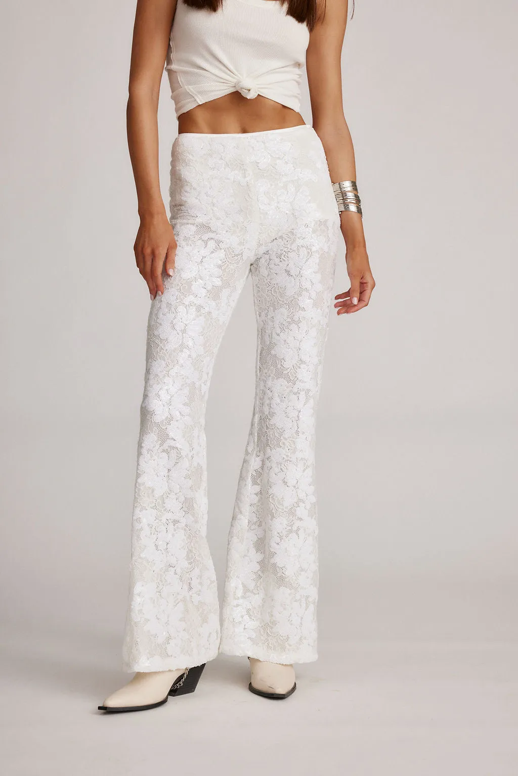 Maddox White Sequin Lace Pants