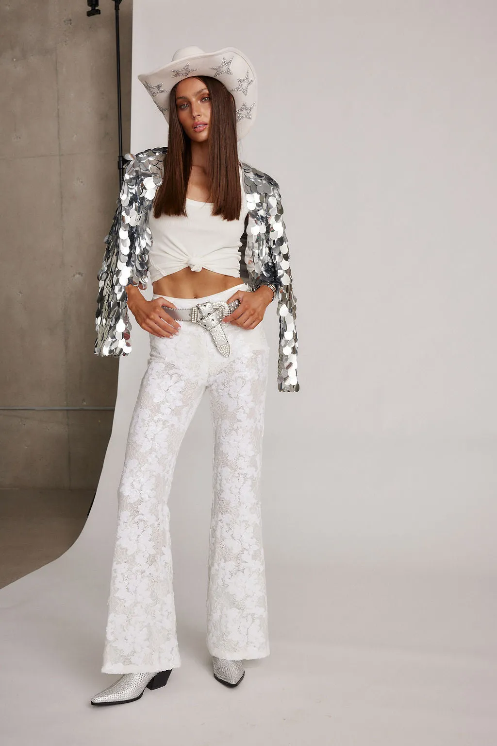 Maddox White Sequin Lace Pants