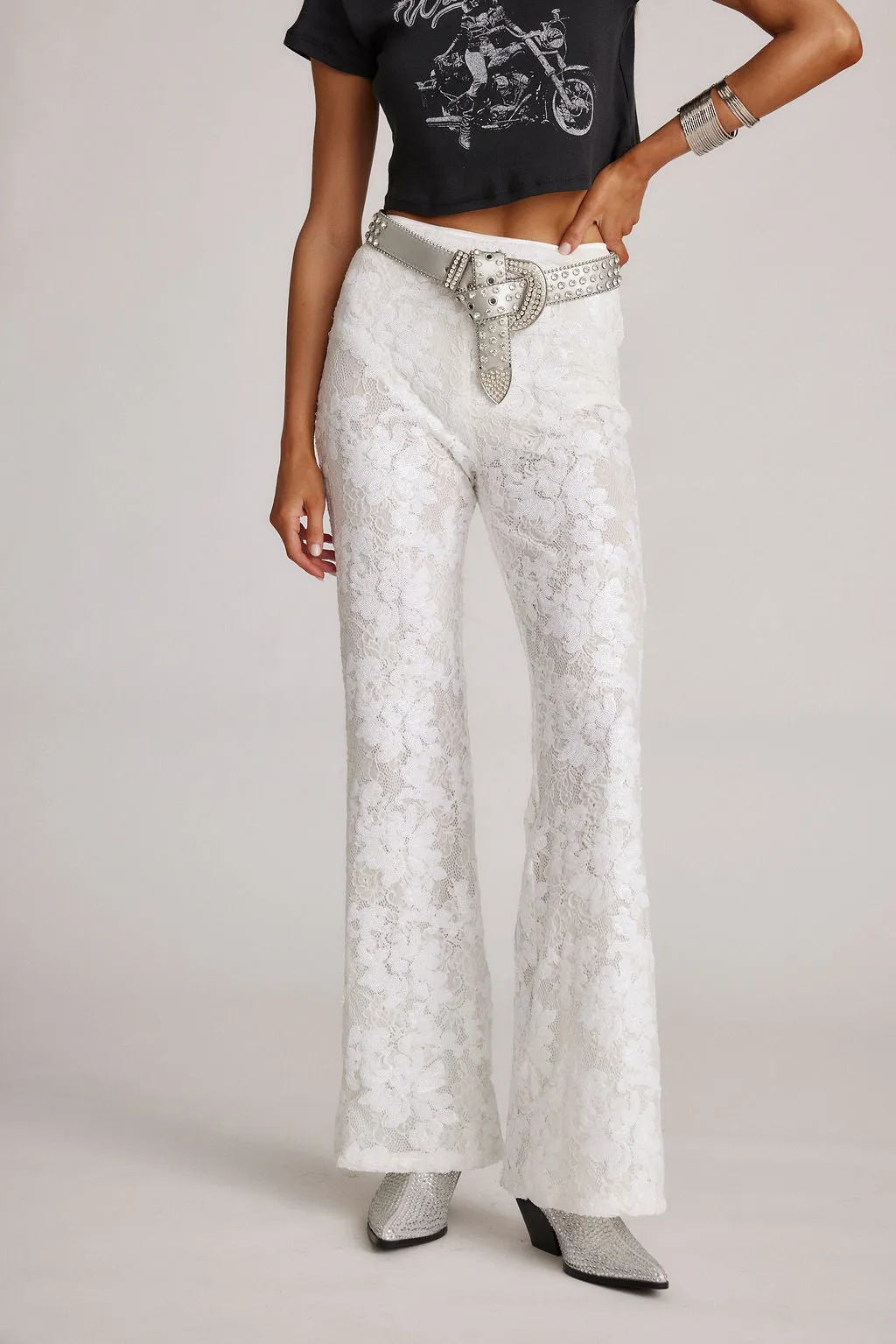 Maddox White Sequin Lace Pants