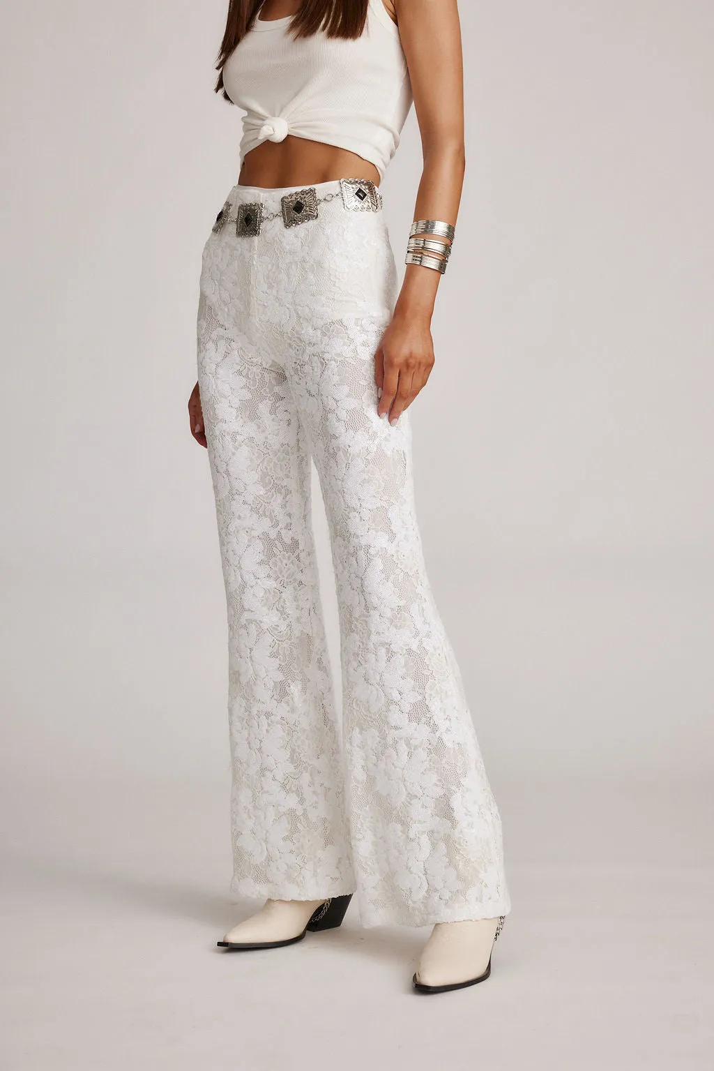 Maddox White Sequin Lace Pants