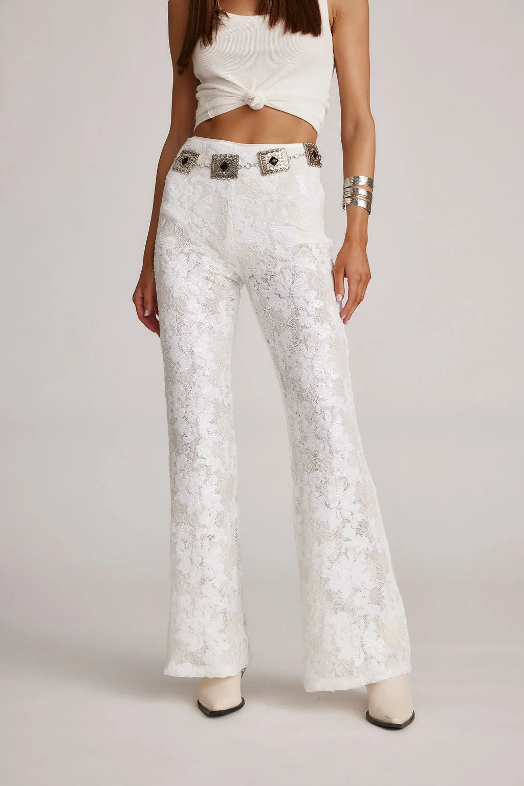 Maddox White Sequin Lace Pants