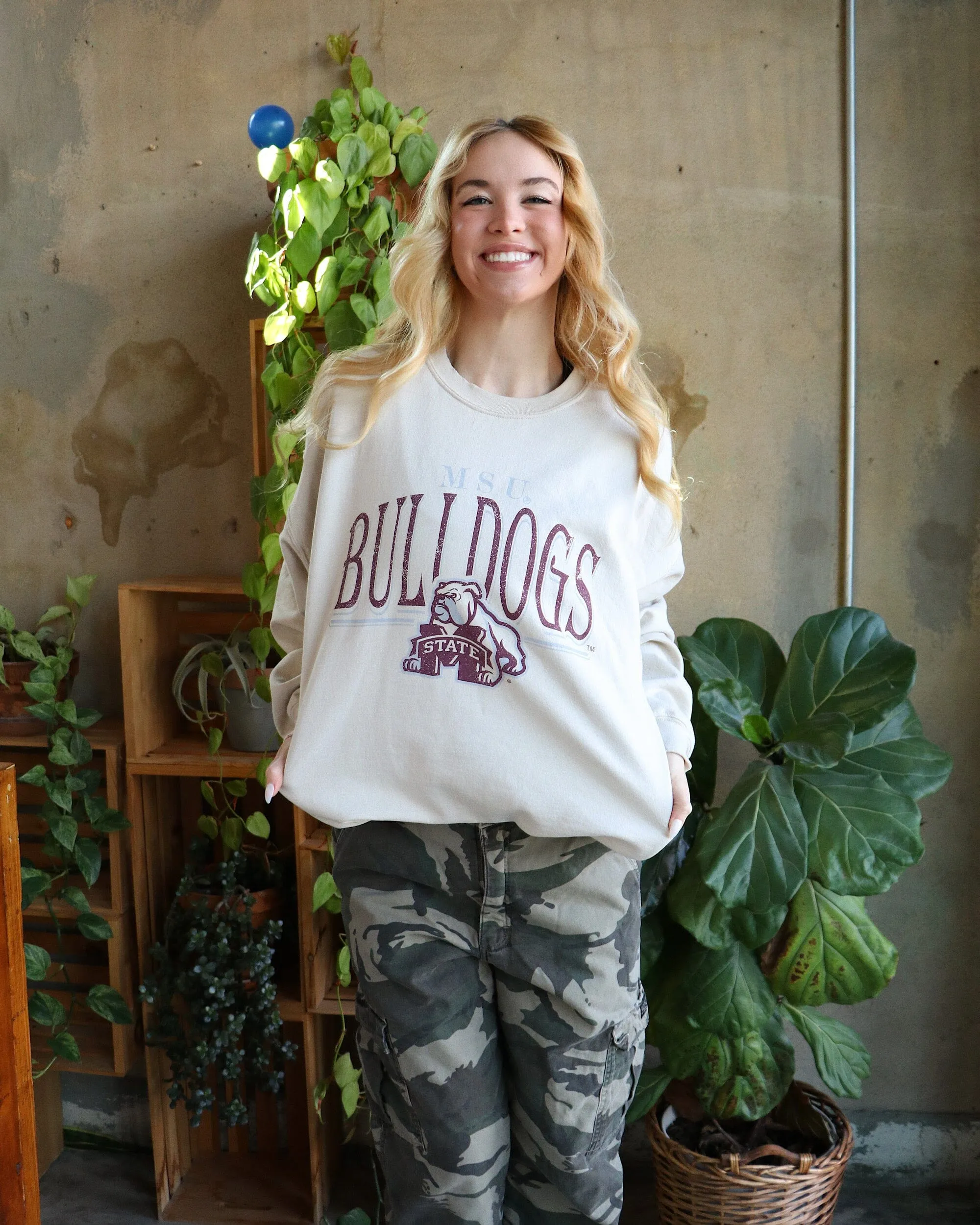 MSU Bulldogs 80s Sand Thrifted Sweatshirt