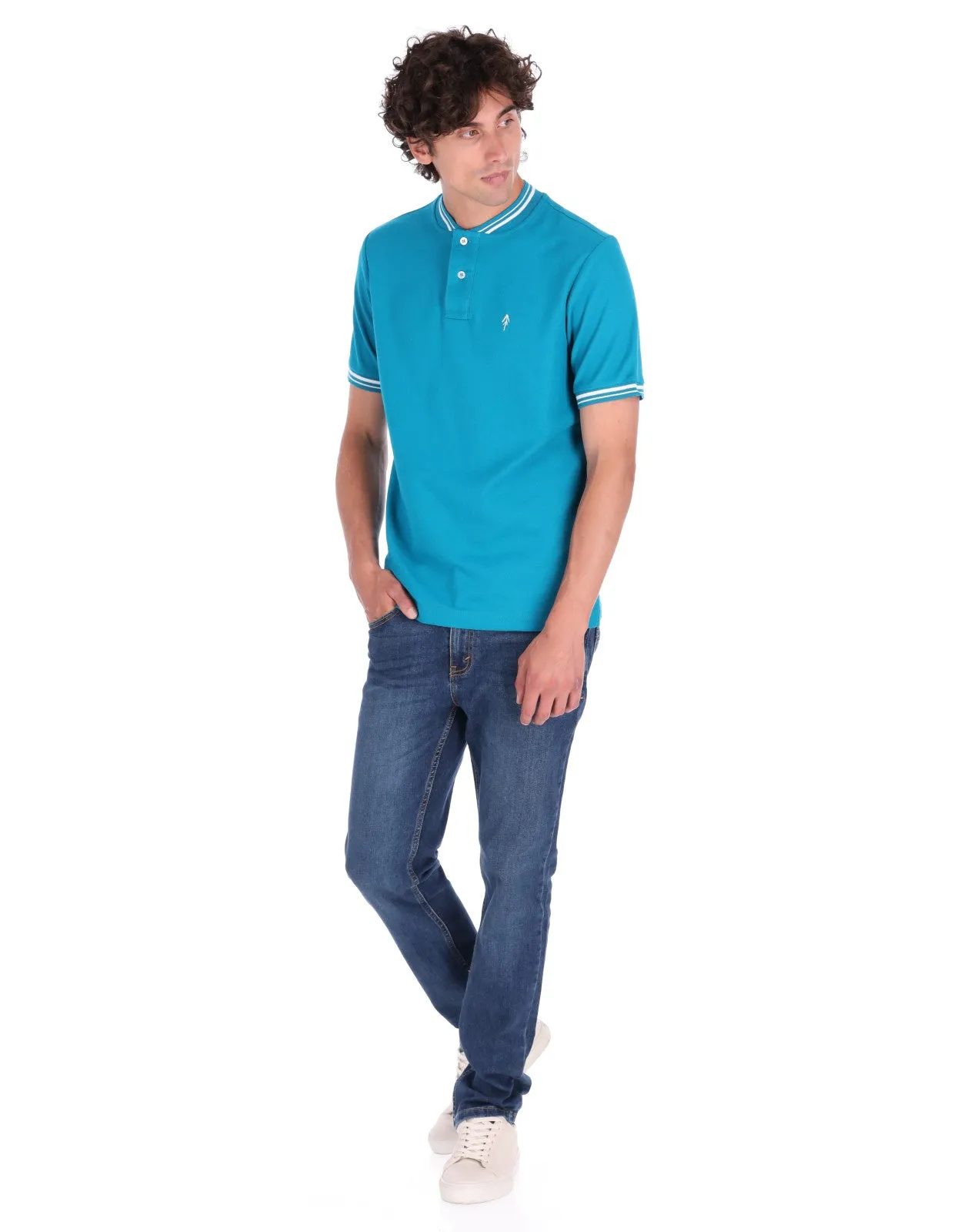 Playera Cuello Bomber Regular Fit Para Hombre - Jade