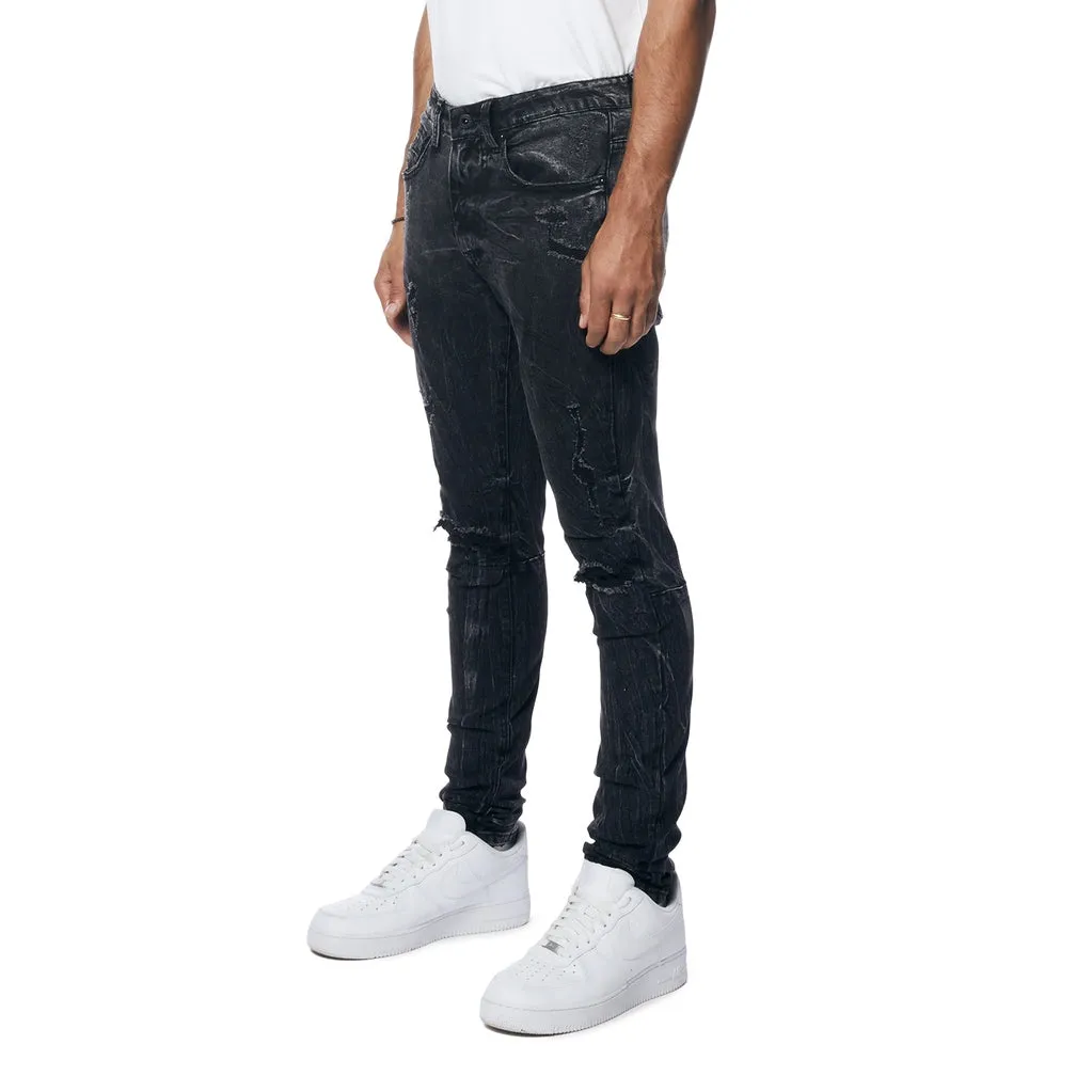 Rooting Effect Slim Tapered Denim Jeans - Black Matrix