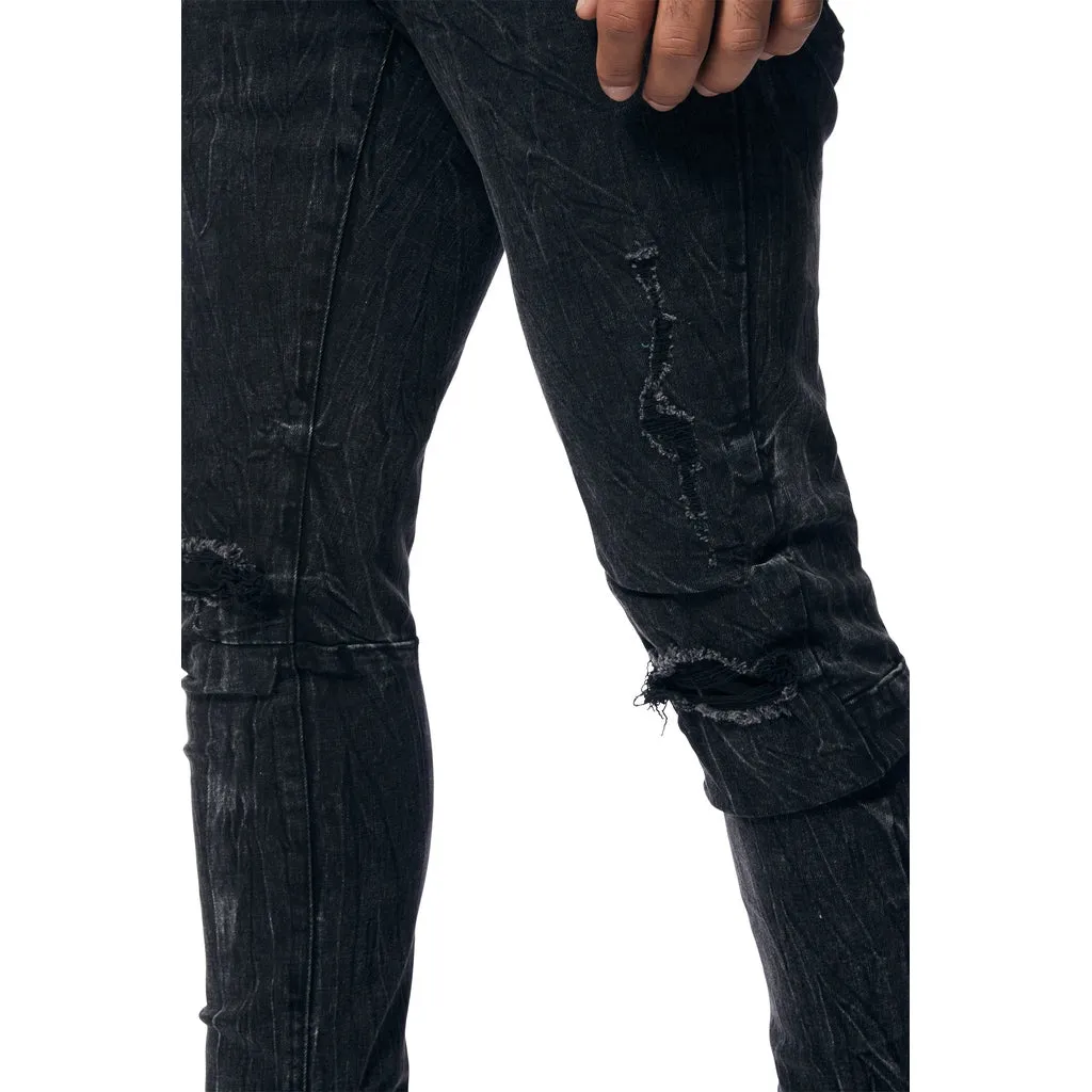 Rooting Effect Slim Tapered Denim Jeans - Black Matrix