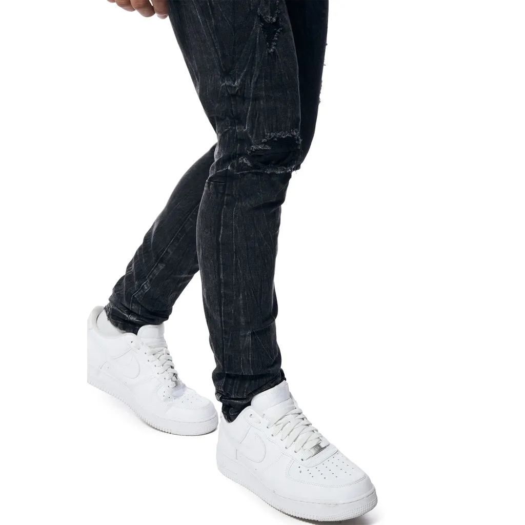 Rooting Effect Slim Tapered Denim Jeans - Black Matrix