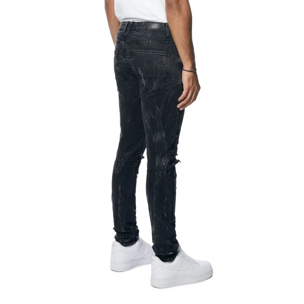 Rooting Effect Slim Tapered Denim Jeans - Black Matrix