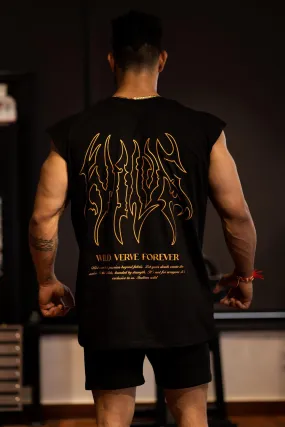 WILDS FLAME "PREMIUM" MUSCLE TEE IN BLACK (GOLD PRINT)