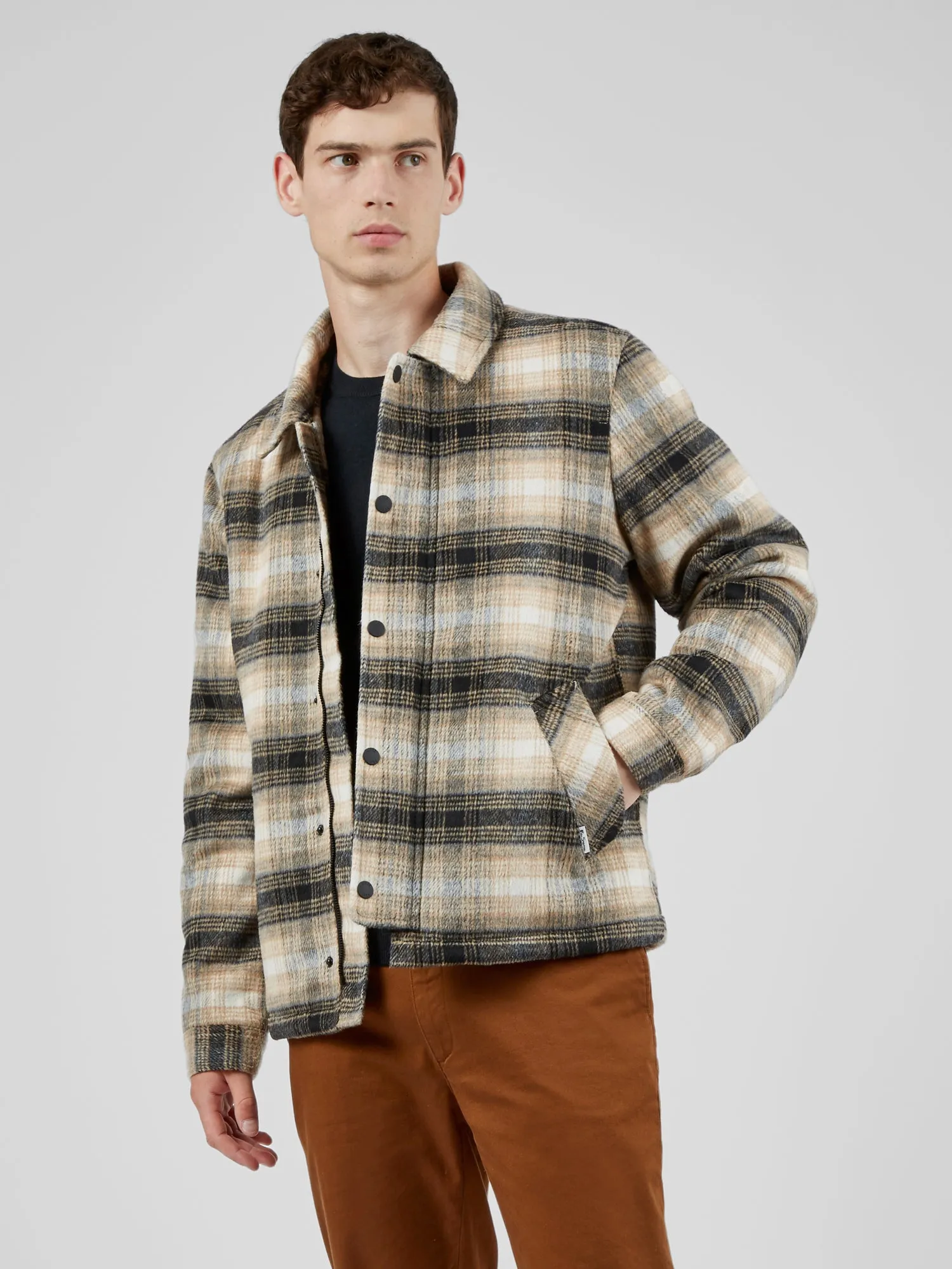 Wool Blend Check Coach Jacket