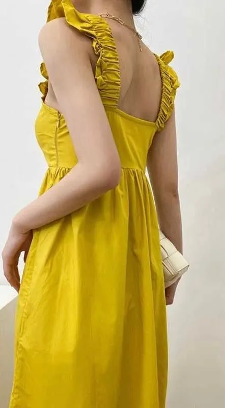 Yellow square neck maxi dress