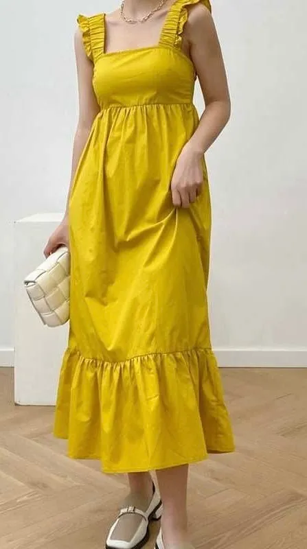 Yellow square neck maxi dress